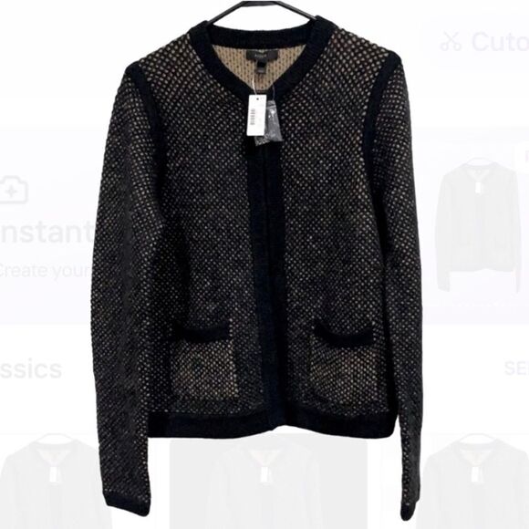 NWT J. Crew Black & Gold Honeycomb Cardigan Sweater – Size M - Picture 3 of 8